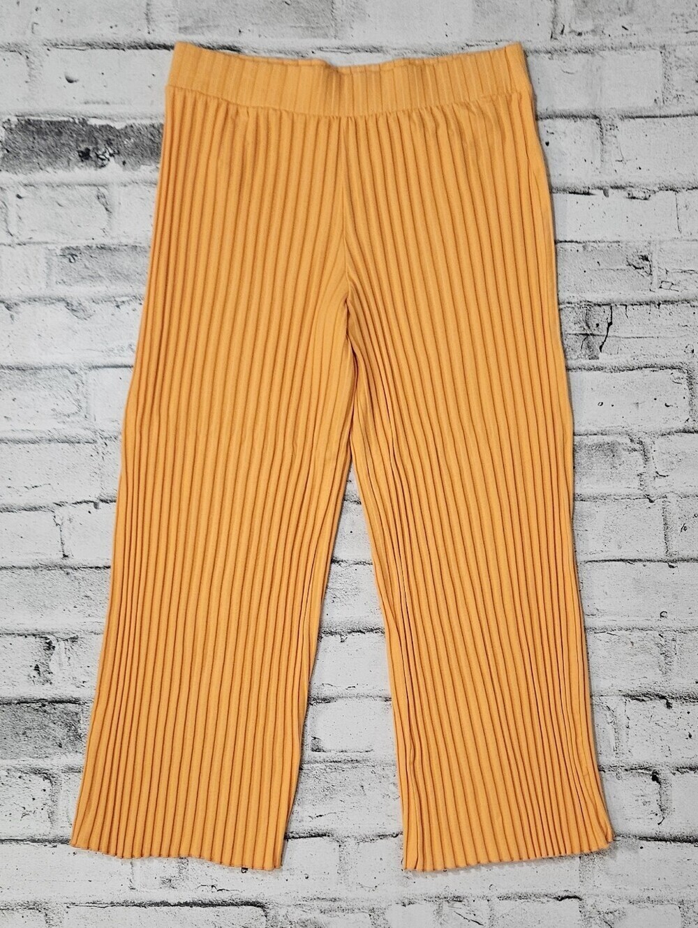 A New Day Orange Ribbed Knit Wide Leg Pull On Pants Womens Large
